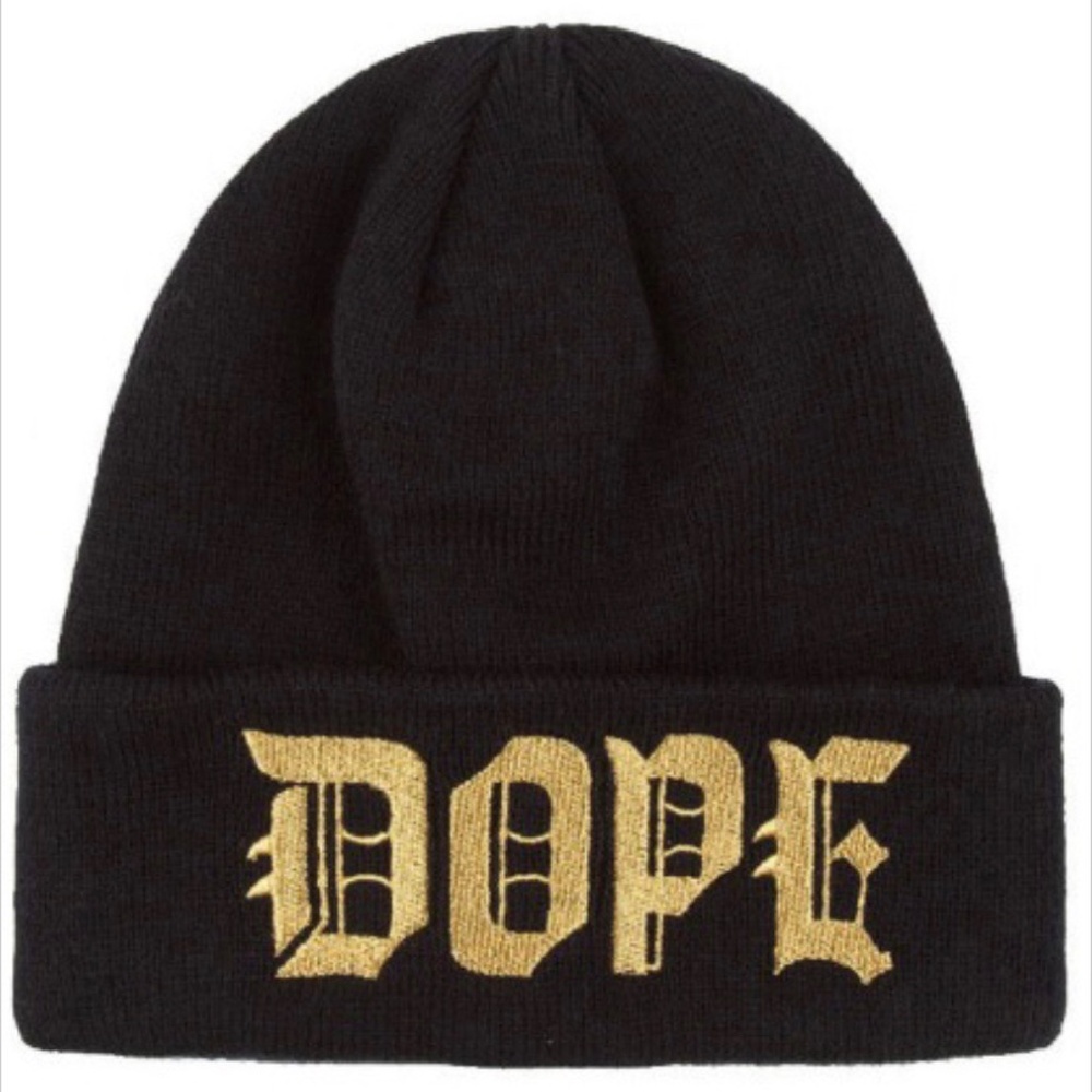 Dope Men Beanie Hat Embroider Black Gold  New With Tags